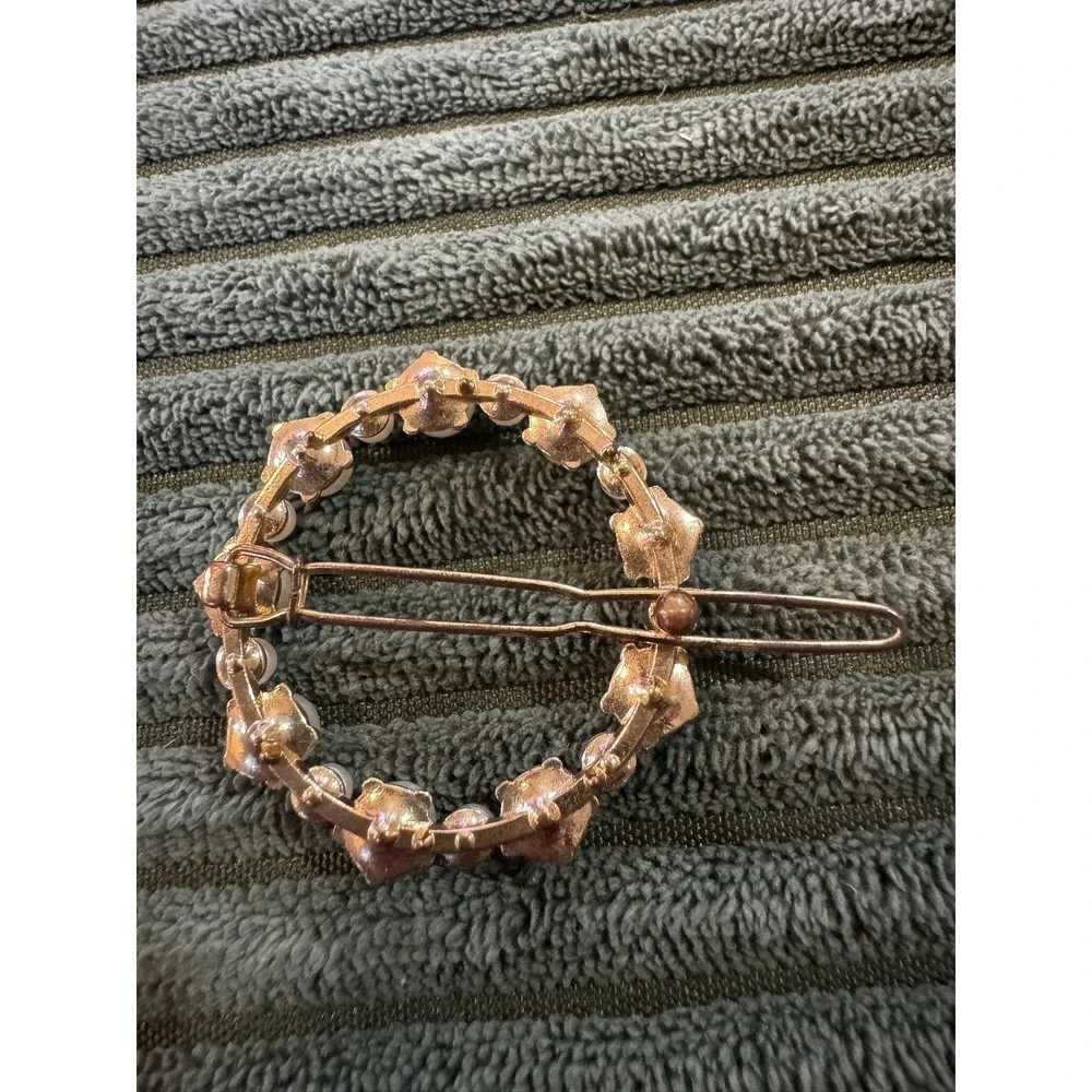 Gold Pearl Circle‎ Hair Clip Barrette Womens Elegant Fashion Accessory